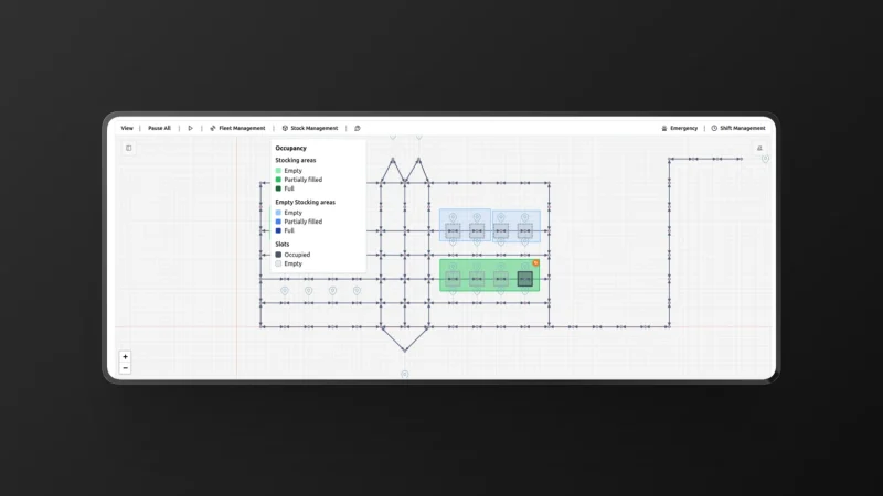 Bluepath Robotics Dynamic Stock Manager interface displaying real time inventory tracking, inventory visibility, and smart factory operations.
